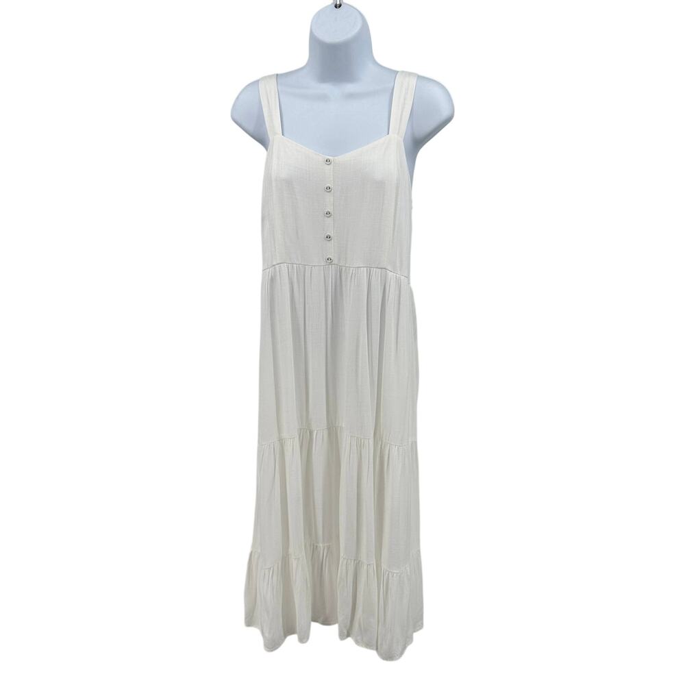 Becool Dress White Midi Summer Button Front Tiered WMNS L Casual Coastal Boho